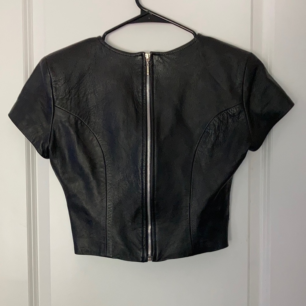 Black Cropped Leather Cache Vintage Top - Picture 2 of 5